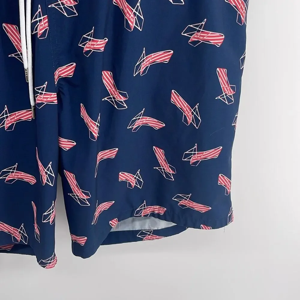 Bonobos lawn beach chair print elastic drawstring waist lined swim trunks sz XXL